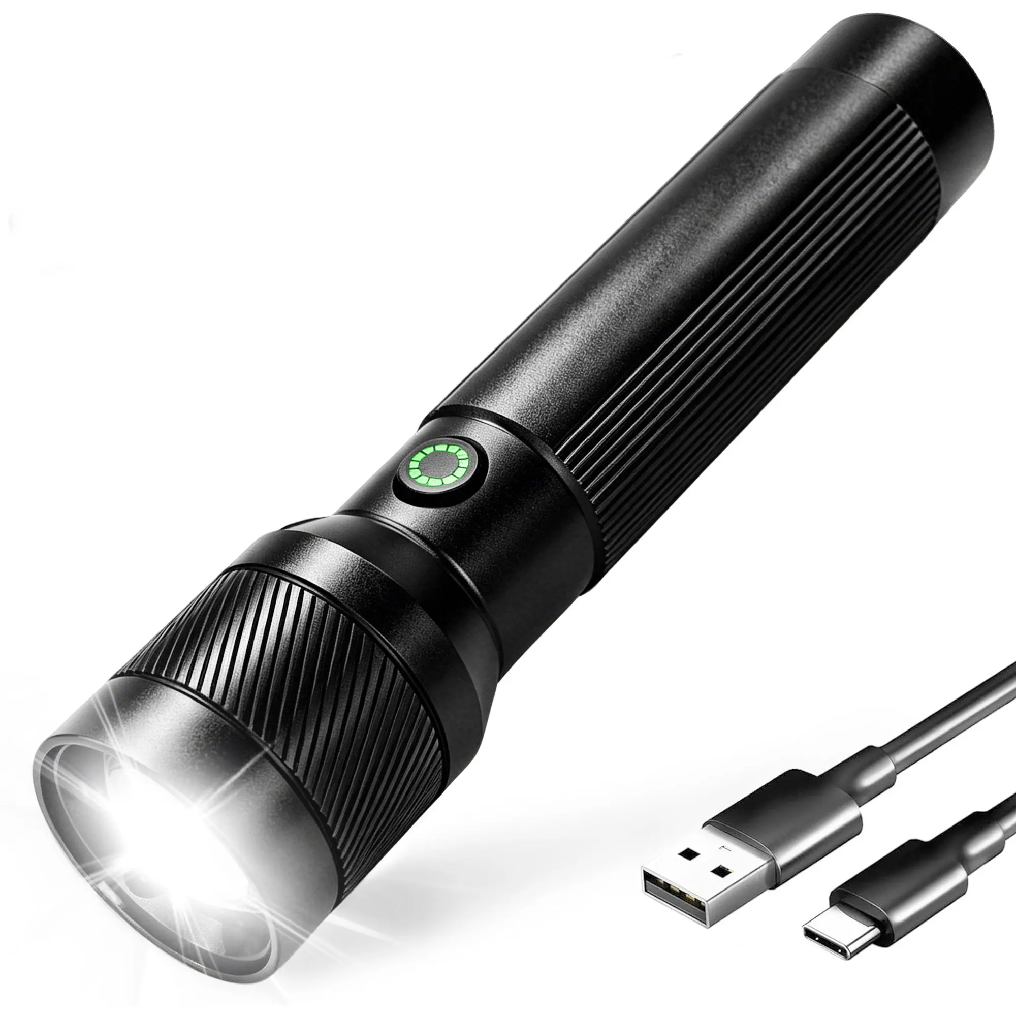 Lanternas recarregáveis super brilhantes de alta potência, 4 modos com zoom, lanterna LED portátil para emergências