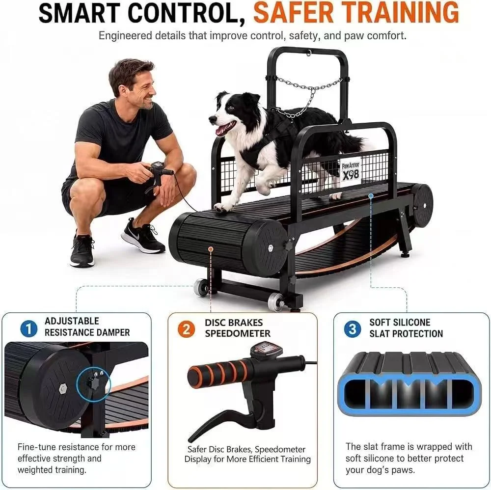 Silent Glide Manual Dog Treadmill with Aluminum Alloy Wheels-Adjustable Speed for Small Medium and Large Dogs Agility Training
