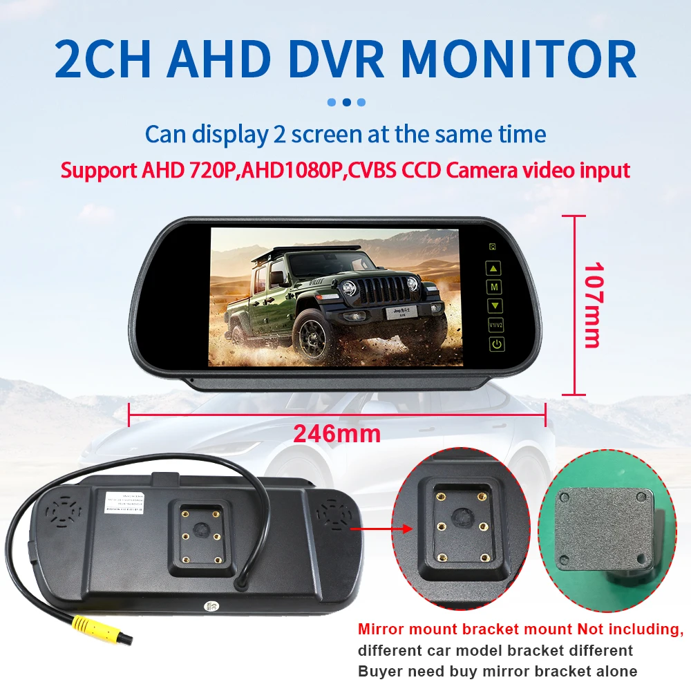 Carsanbo For Van Bus Truck RV 7 inch Monitor Car Interior Rear View Mirror Touch Screen Control 2CH Video Input HD LCD Display
