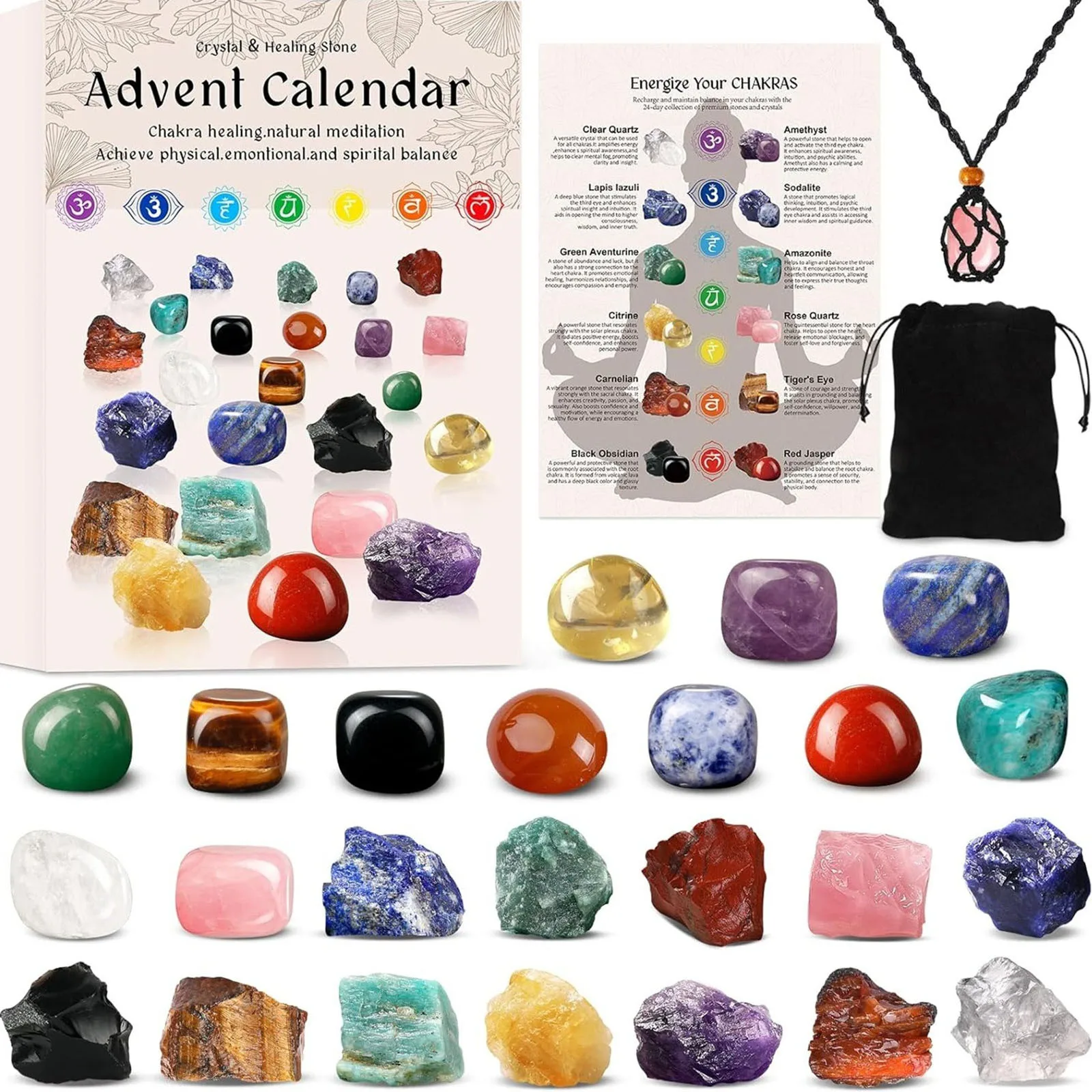 

Christmas Advent Calendar Crystal Mineral Gift Box Rock Stone Collections Pebbles Polished Gravel Raw Crystal Chakra Stone