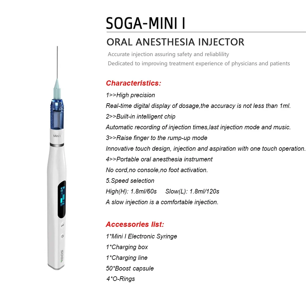 SOGA Mini I Smart 1 2 Dental Anesthesia Injector Oral Topical Anesthetic Painless Pen Medicain Booster Aspirating Syringe Device