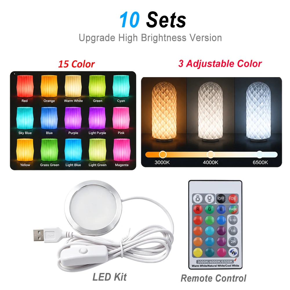 Hochleistungs-LED-Lampen-Kit 001 für BambuLab DIY-Modell-Hardware ohne Gehäuse, warmweiß, 3-in-1, 3D-Drucker, einstellbares Licht-Kit