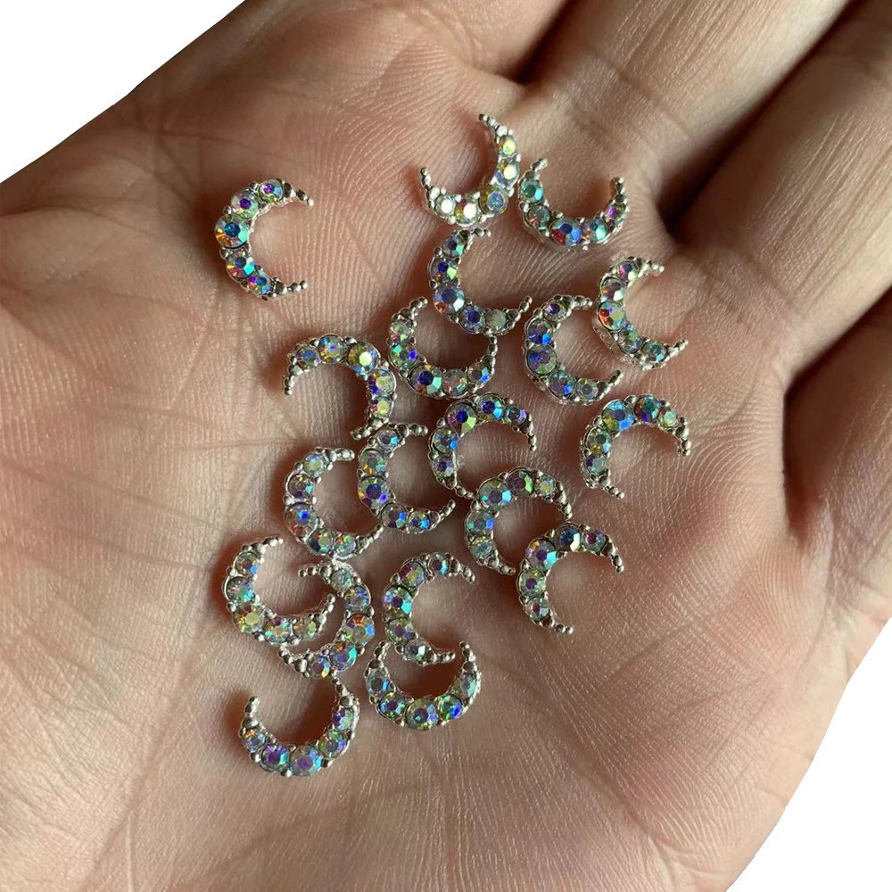 

10Pcs Crescent Moon Alloy Nail Charms Pearl Diamond Accessories Rhinestone Sparklely Metal Half Heart Parts Manicure Decorations