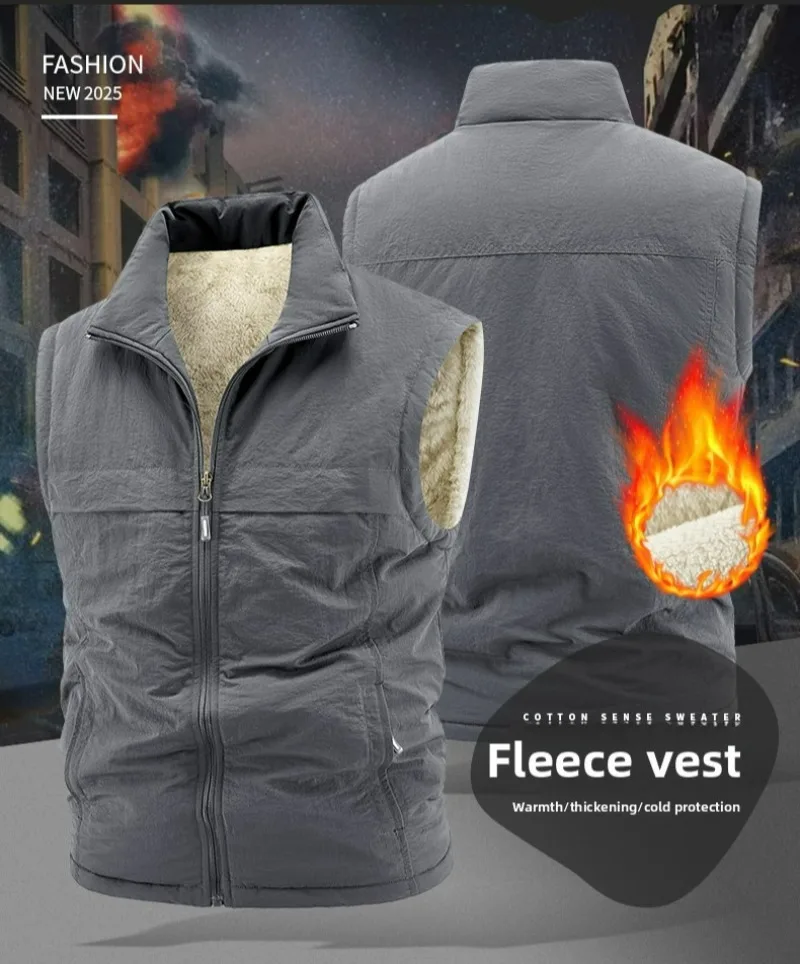 

Fashion Large Size 5XL Men's Multi-Pocket Clothing Winter Vest Jackets Sleeveless Coat Male Warm Waistcoat Fleece Vest Men