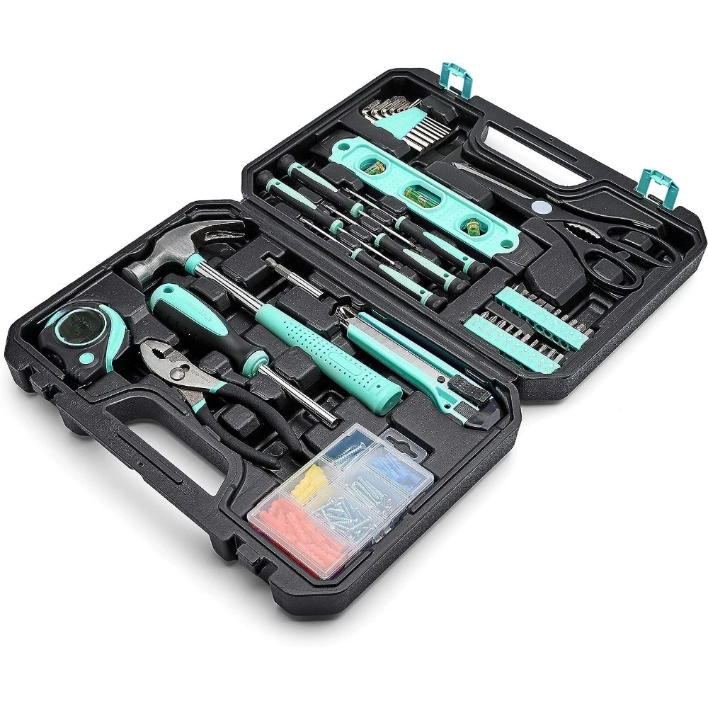 

Household toolbox and storage box, 142 pieces, turquoise, 13.39 x 9.25 x 2.95 inches