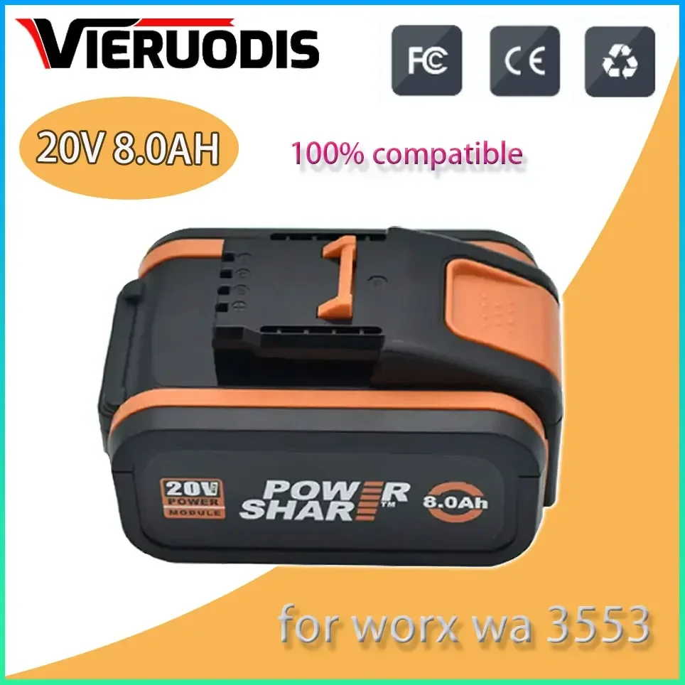 

Для аккумулятора 20 В, литий-ионный аккумулятор 8000 мАч для Worx WX390/WX176/WX166.4/WX372.1 WX800/WX678/WX550/WX532/WG894E WG629E/WG2