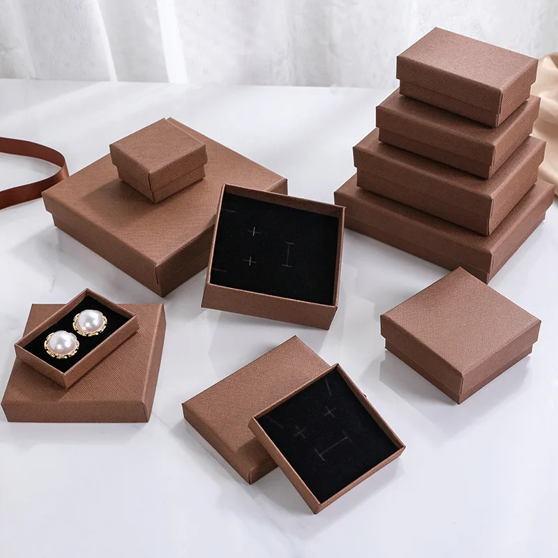 10pcs Thin Craft Coffee Jewelry Display Hard Paper Box Carton for Necklace Earrings Bracelet Gift Box