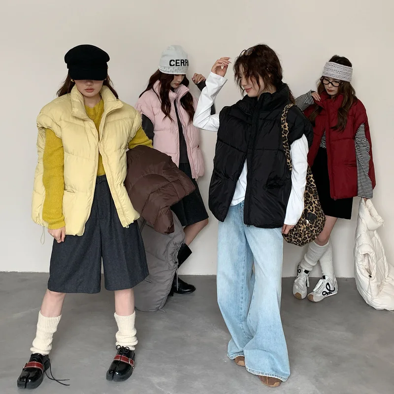 

Модный однотонный хлопковый жилет на молнии для женщин, с воротником-стойкой, легкий, укороченный, весенний сезон