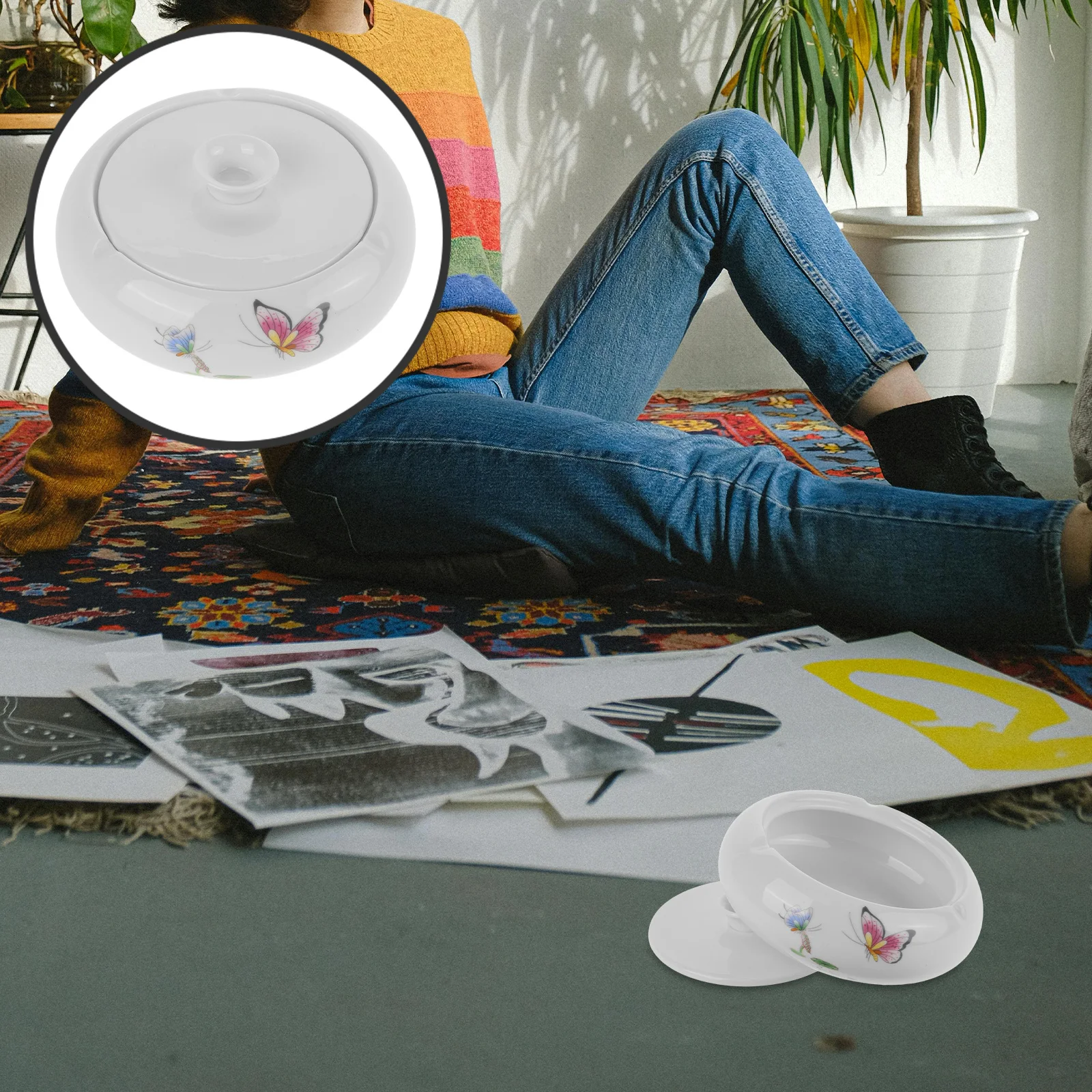 

Fine Workmanship Ceramic Ink Dish Plate Retro Style Ink Container Desktop Calligraphy Supplies for Landscape Painters