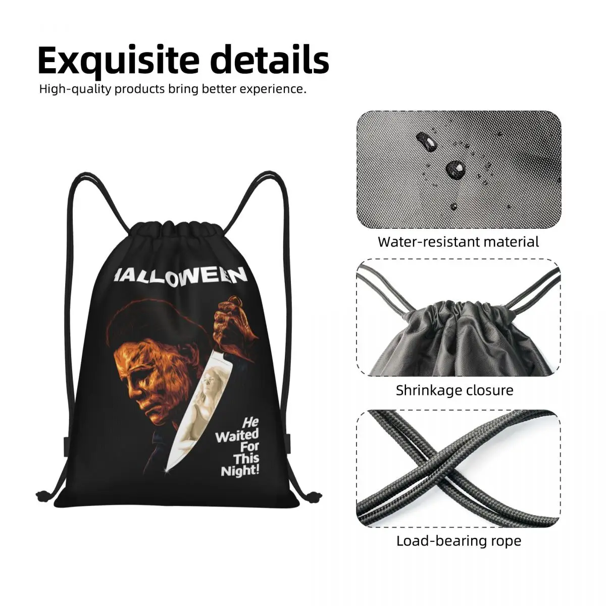 Custom Michael Myers Knives Drawstring Bag for Shopping Yoga Backpacks Men Women Halloween Spooky Movie Sports Gym Sackpack