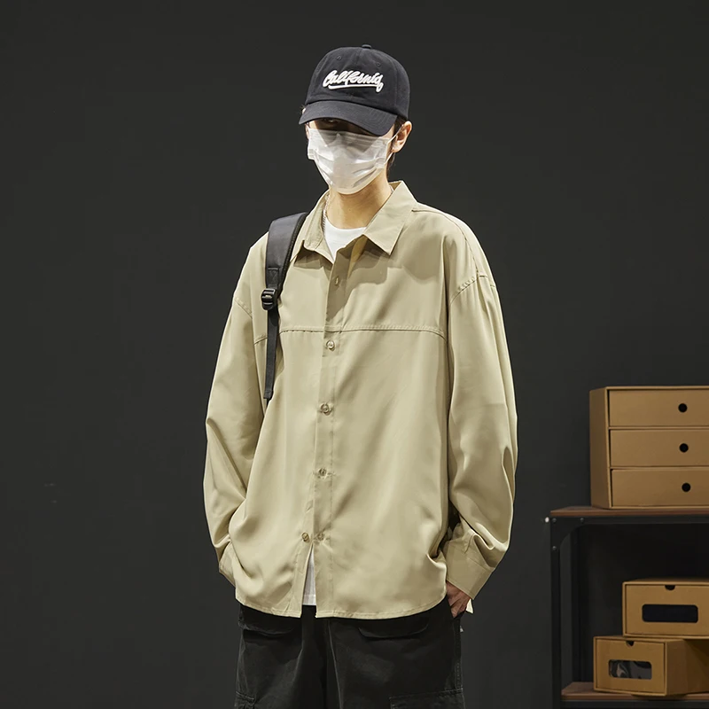 

Loose Fit Long Sve Khaki irt Men's Casual American Sle Spring Autumn New Arrival Outerwear Polyester Fiber Workwear