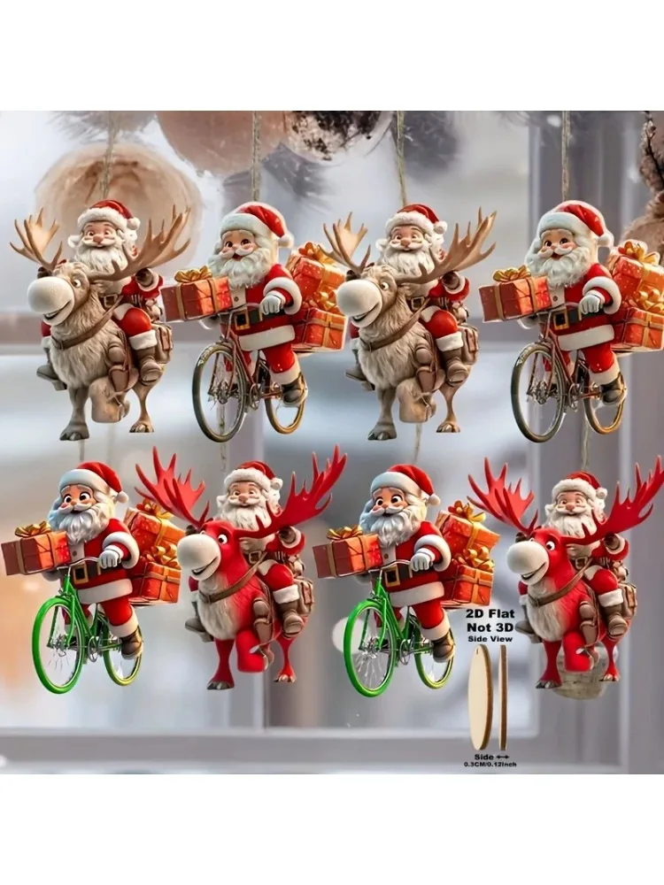 AliExpress NONE 8/16/24Pcs Christmas Wooden Bicycle Santa Claus 2D Flat Wooden Pendant Christmas Tree Decoration Perfect Holiday Gift Decor