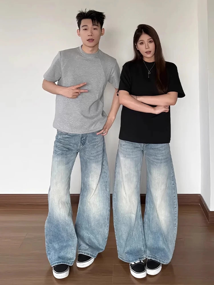 

Мужские джинсы в американском ретро-стиле Cleanfit: высокая талия, свободный крой, широкие прямые штанины, длинные брюки, весенняя молодежная мода