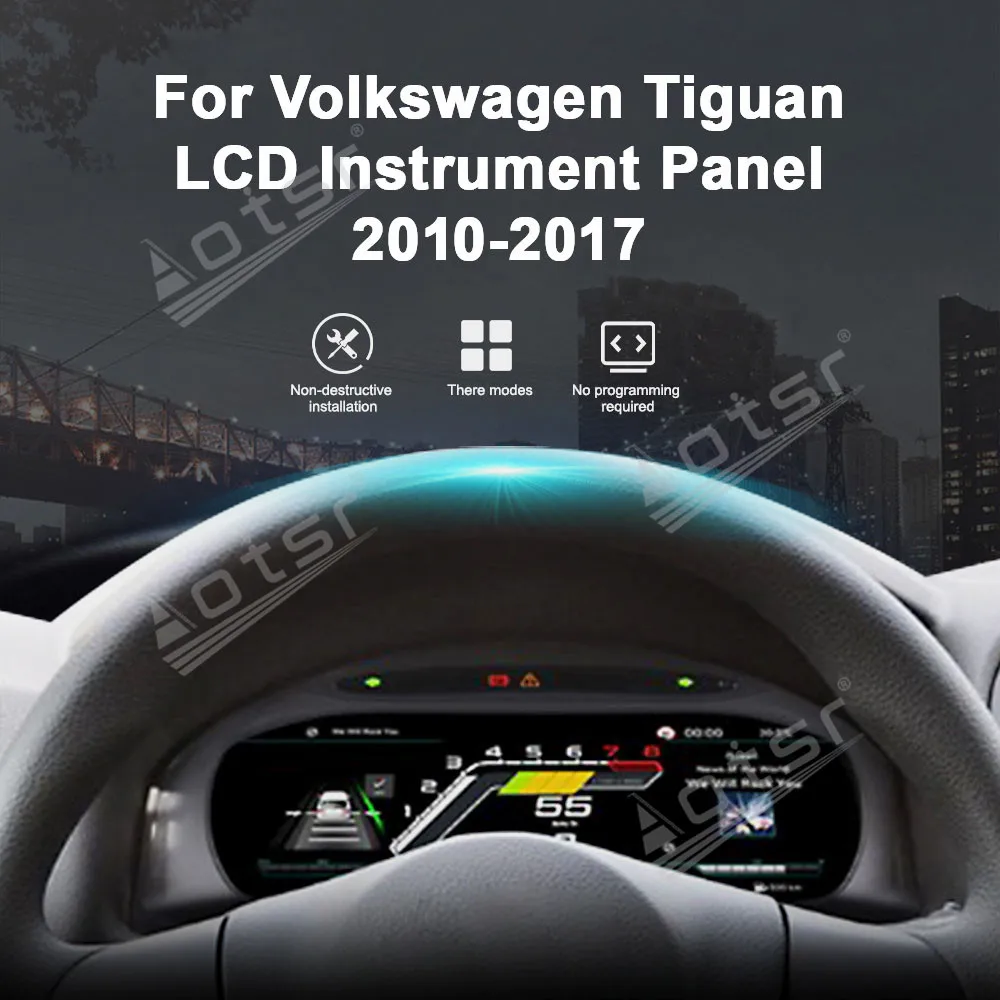 

12,3-дюймовая панель приборной панели с цифровым кластером для Volkswagen Tiguan 2010-2017, ЖК-дисплей, виртуальный приборный кластер, спидометр, кабина