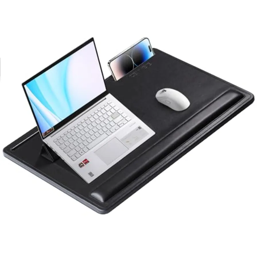 

Leather Lap Desk with Memory Foam Cushion for Home Office Use Black, 24x16 Inches, Adjustable Portable Laptop Tray with Built-i