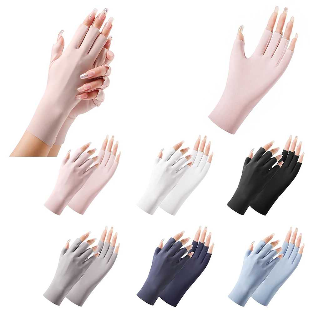 

Summer Ice Silk Half Fingers Gloves Anti Uv Radiation Protection Gloves Thin Fingerless Mitten Outdoor Driving Sunscreen Mittens