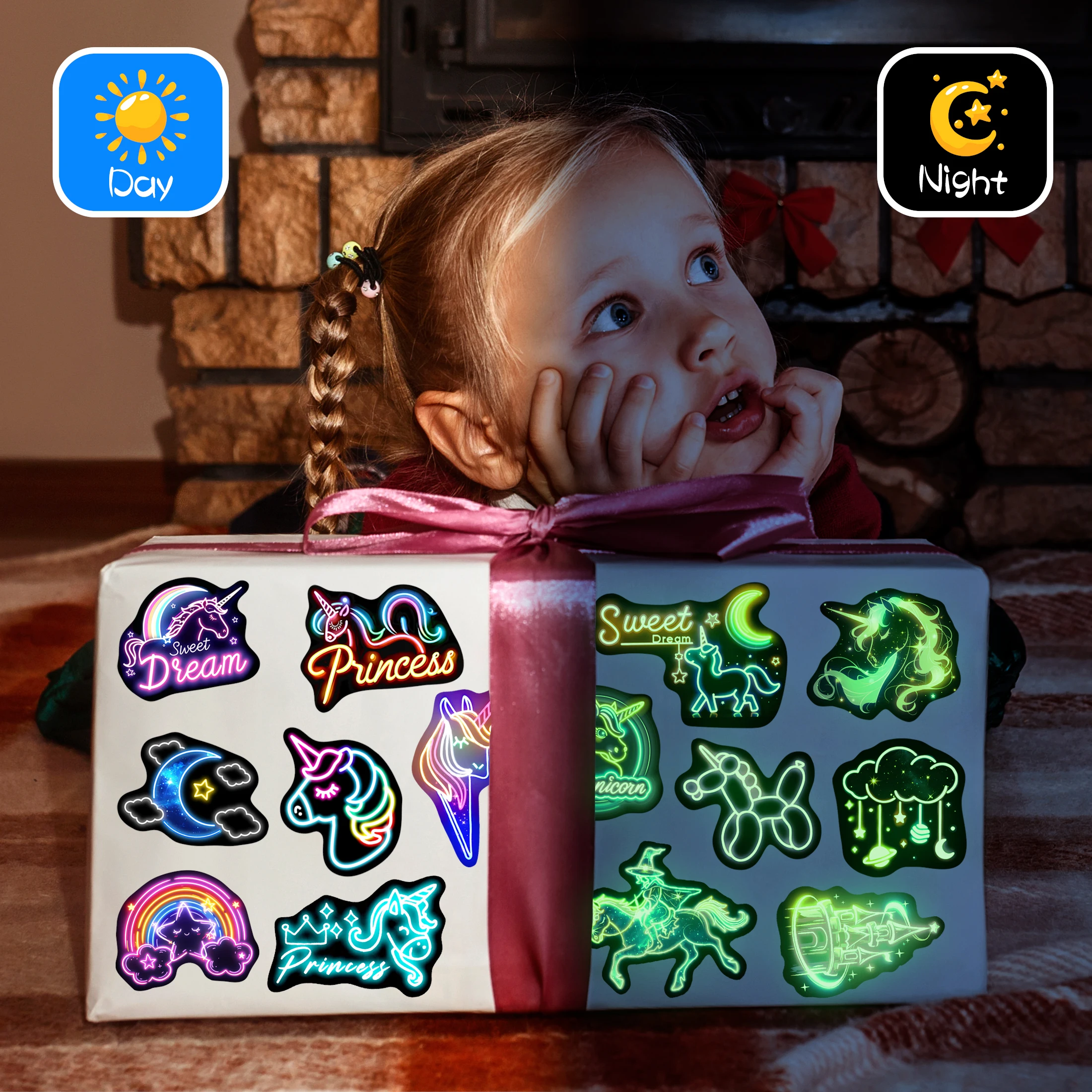 51 szt. Neonowych Naklejek Jednorożców dla Dzieci Świecących w Ciemności, Naklejki Tęczowe na Butelki z Wodą, Wodoodporne Naklejki Winylowe na Laptopa