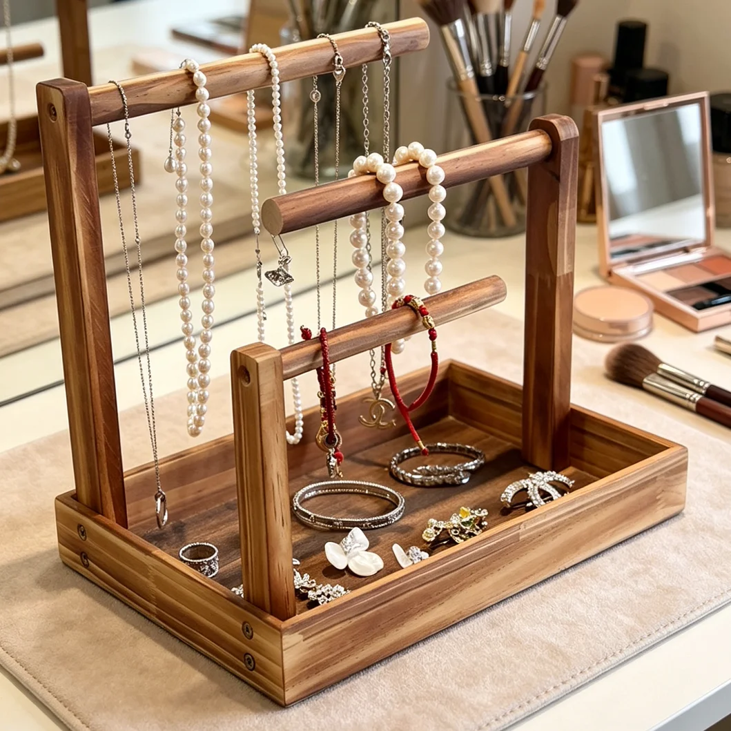 Solid wood jewelry box display rack, multi-layer storage box, large jewelry storage rack, wooden earrings, bracelets, necklaces,