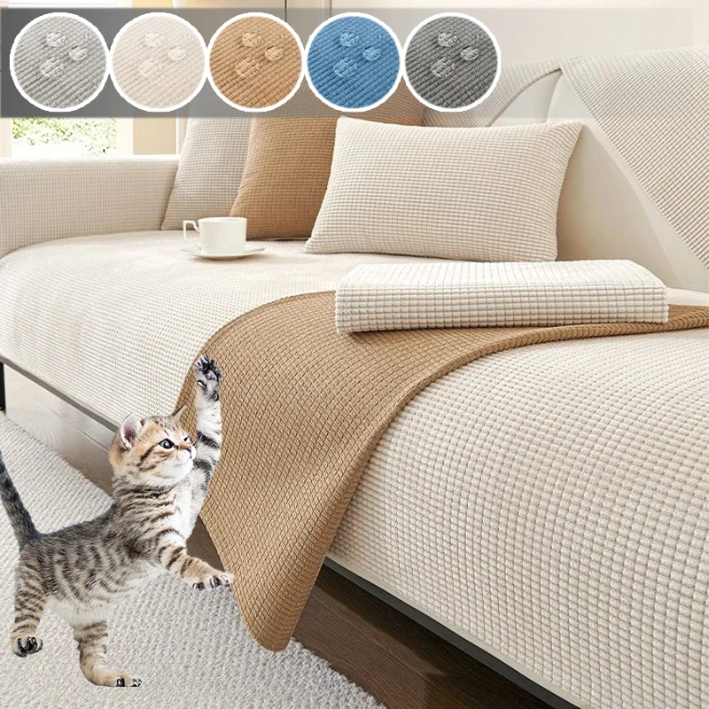 

All Season Fleece Sofa Cover Non Slip Cat Anti Scratch Water Resistant Universal Couch Protector for Home Chair Sofa Floor Decor
