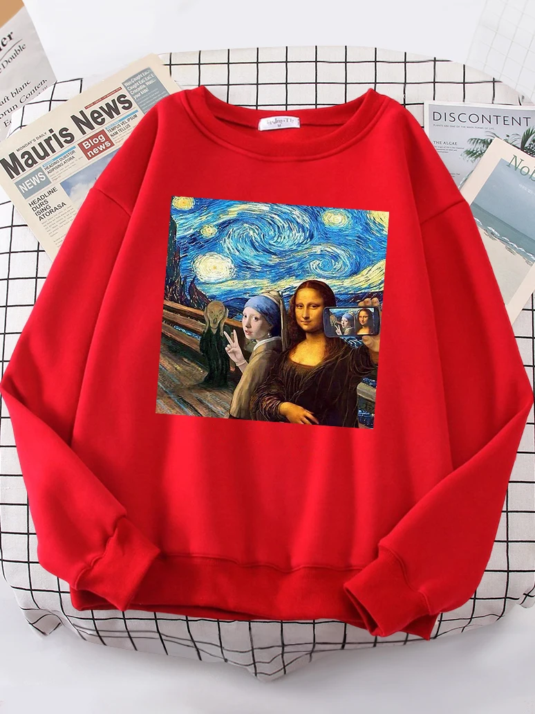 Picture Of Me And Mona Lisa Female Sweatshirt Harajuku All-match Hoody Fashion S-XXL Hoodies vintage High Quality Top Women