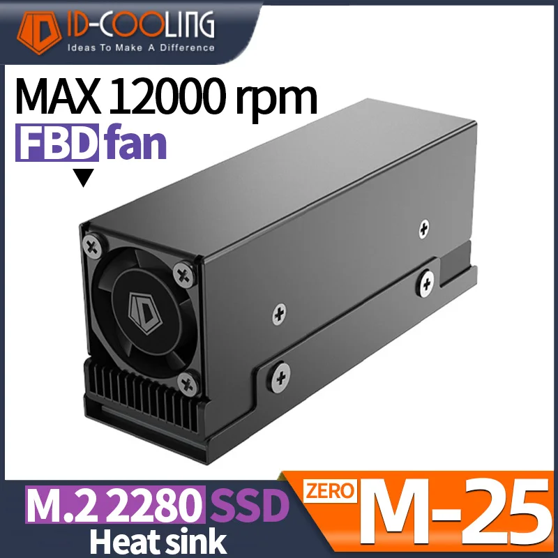 

ID COOLING ZERO M25 M.2 Solid State Air-Cooled Radiator with PWM 12000rpm Fan for NGFF/NVME Hard Disk Heat Sink 2280 SSD Cooler