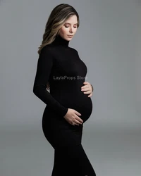 Maternity Dresses Maternity Party Dress with Half High Neck Long Sleeves Slim Fit Elegant Style for Photography Sessions