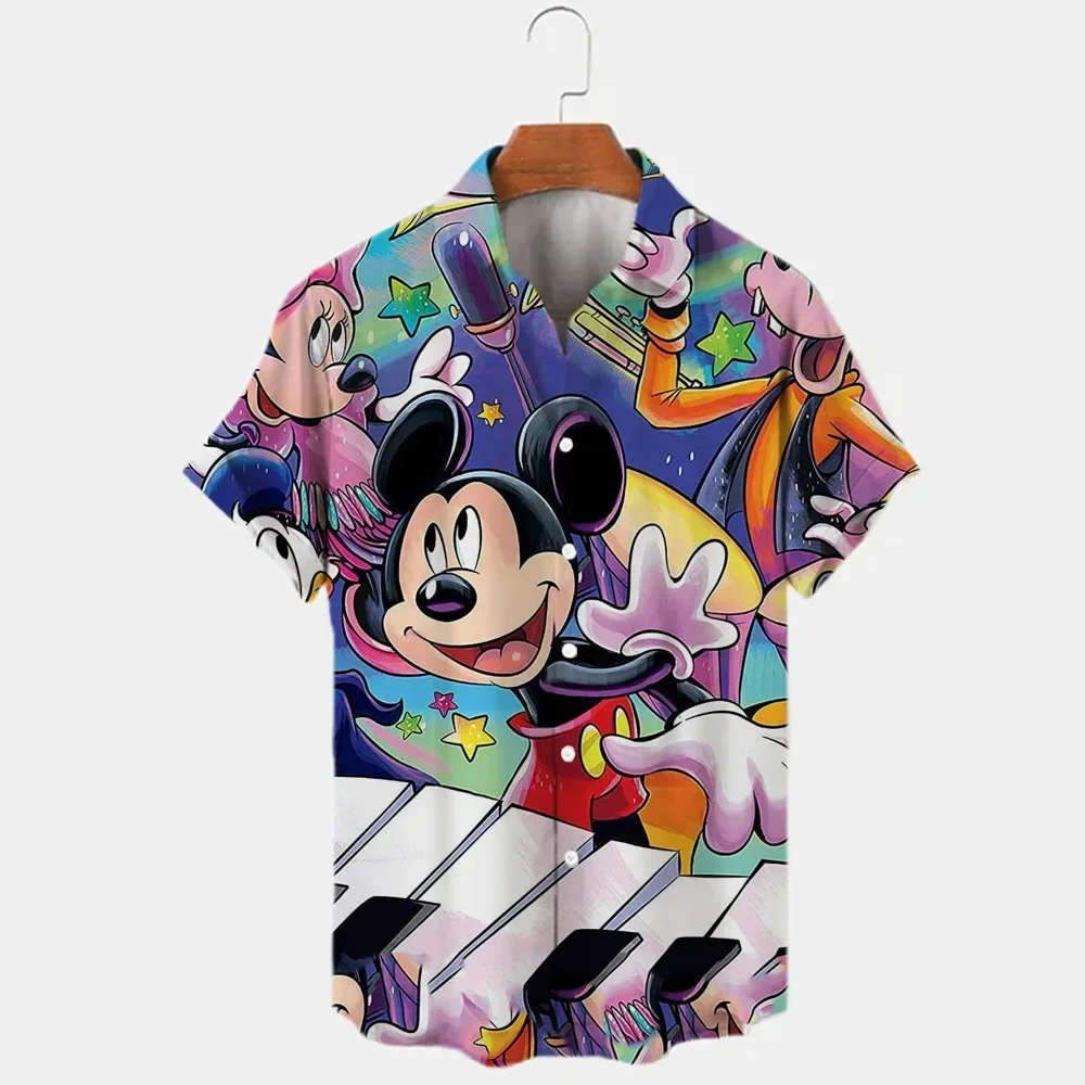 Miniso 3D Printing Disney Donald Duck Mickey Mouse temperamento camicie da uomo Summer Fashion Street Trend Retro Boutique Tops