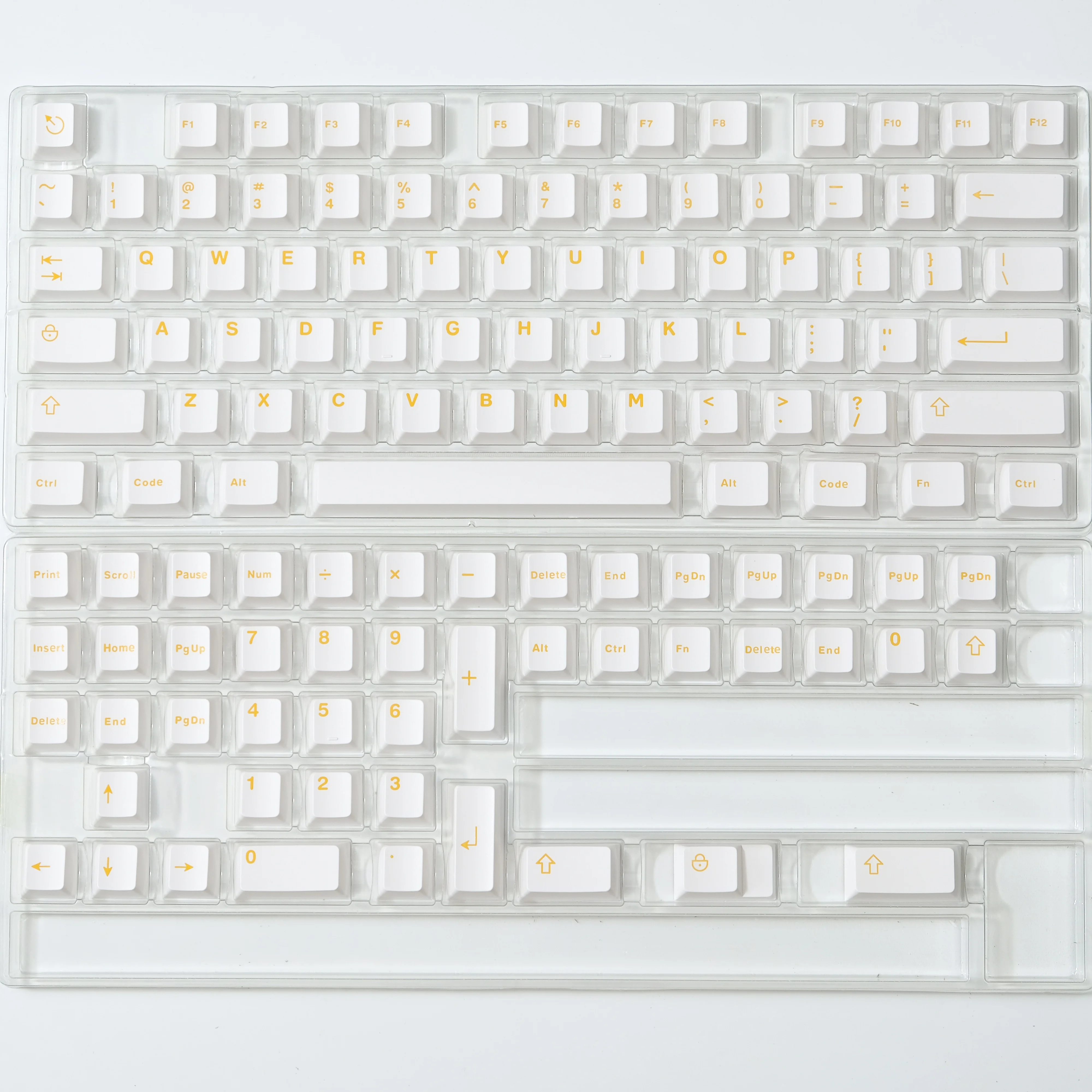 Clavier de jeu mécanique, touches ABS double injection, blanc, jaune, 121 prédire, aucun profil, touches pour Gateron, aucun commutateur MX