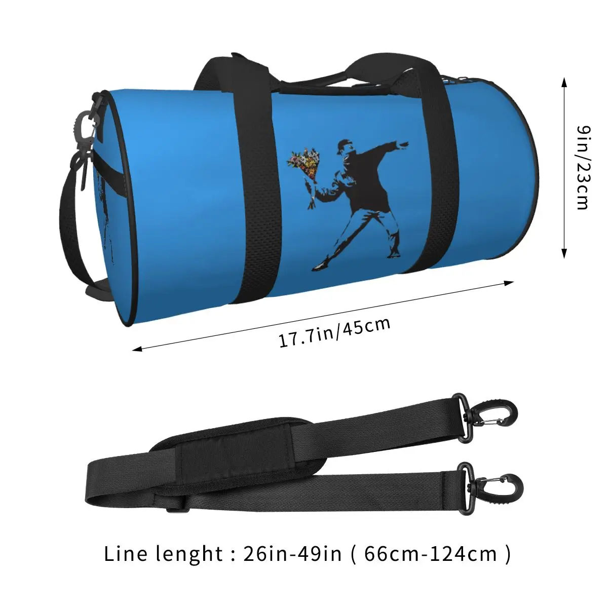 Banksy Graffiti Protest Throwing Flowers Thrower Large Duffle Gym Bag Waterproof Duffle Travel Bags Handbags Fitness bag
