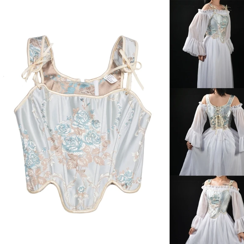 Women Fishbone Corset SlimCorset Top Girl Decorative Costume Embroidery Corset M6CD