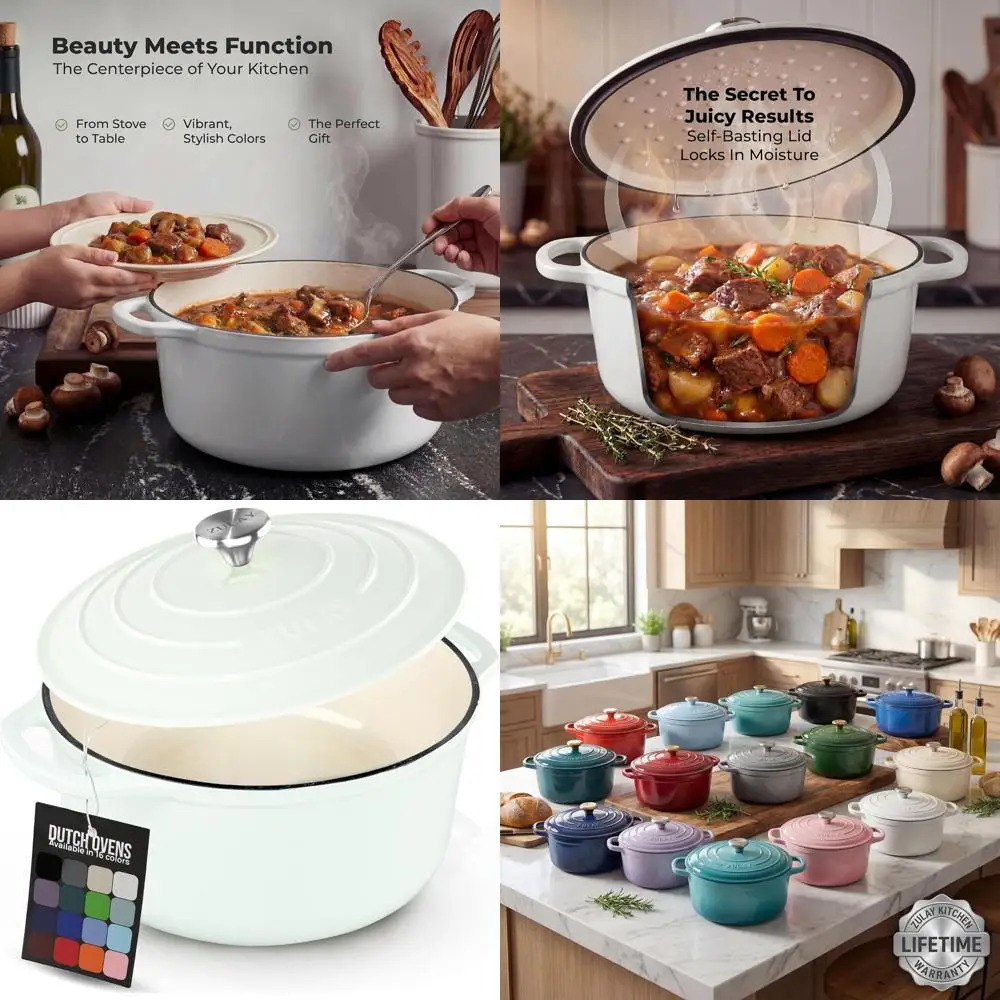 

6 Quart Enamel Cast Iron Dutch Oven with Lid - Durable, Oven-Safe up to 500°F, Ideal for Bread Baking, Stews, Braising & Roastin