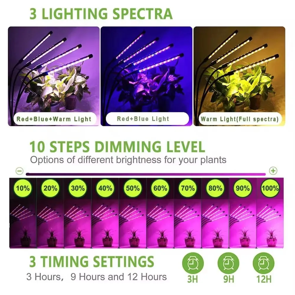 5 Heads Seedling Grow Light Full Spectrum Phytolamp USB Power 150 LED Lights Phyto Lamp for Home Indoor Plants Flowers Grow Tent