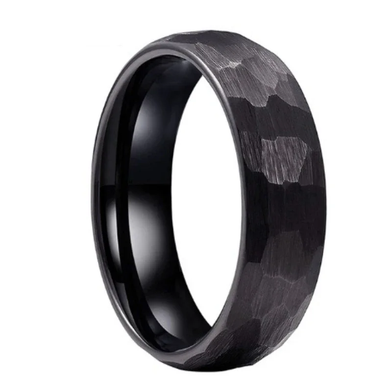 Schwarzer Paarring aus gebürstetem Edelstahl, modisch, gehämmerte, facettenreiche Titanringe für Männer und Frauen, Hochzeit, Verlobung, Schmuck