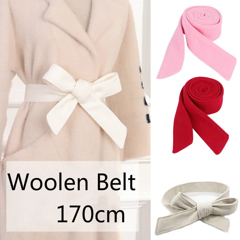 170cm*5cm Women Girls Woolen Belt  Solid Color Waist Band Trench Coat Overcoat Jacket Accessories Unisex Woolen Sash Tie