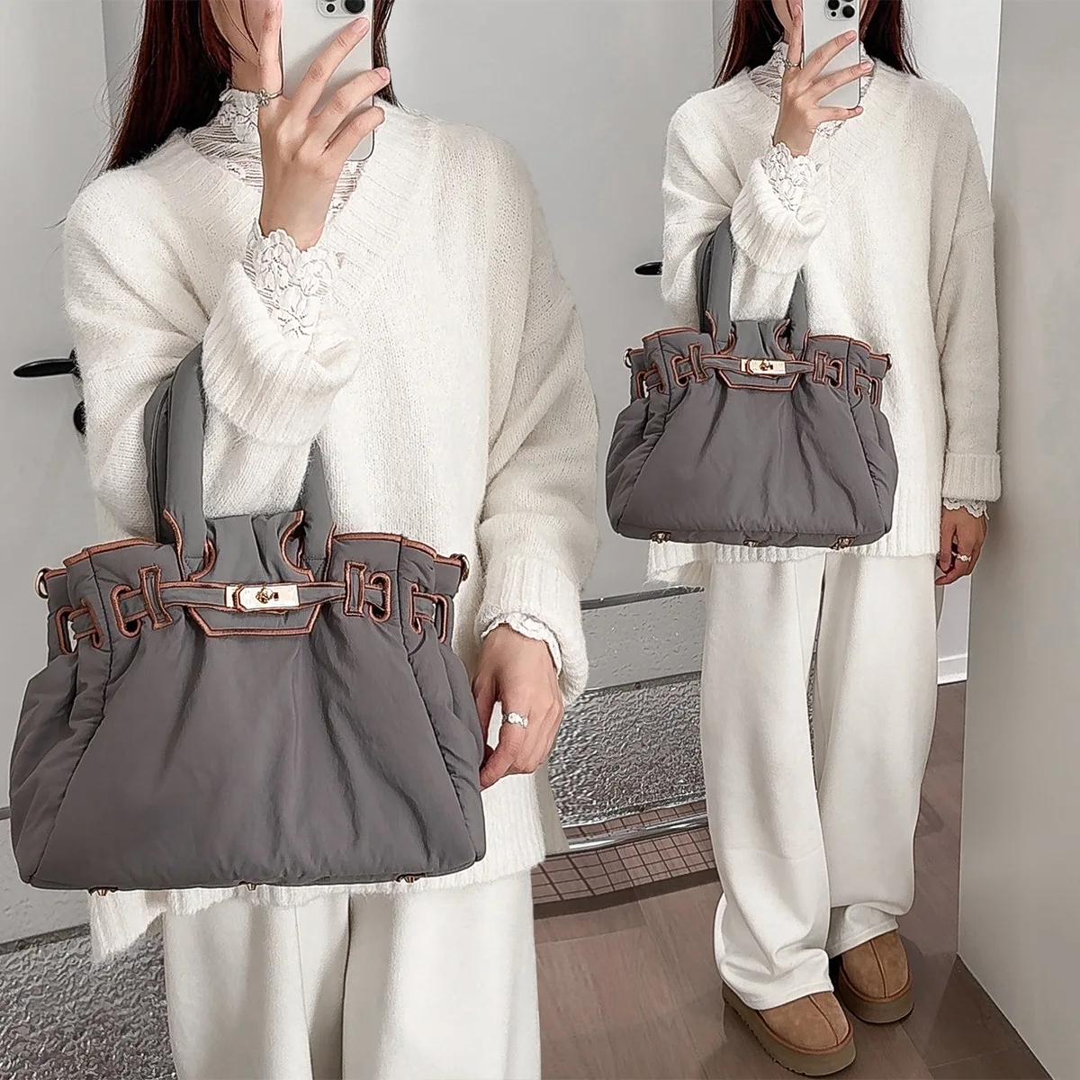 Creative Drawstring Soft Cloud Bag Autumn And Winter New Niche Design Portable Shopping Storage Bag