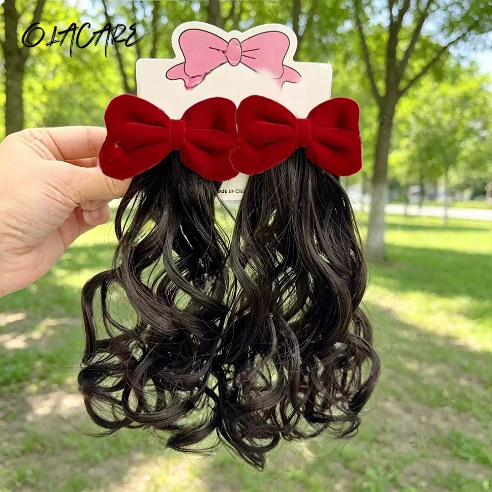 

2PCS Short Curly Girls Red Bow Short Ponytail Side Hair Clips Cute Kids Barrettes Fashion Sweet Children Daily Hair Headwear