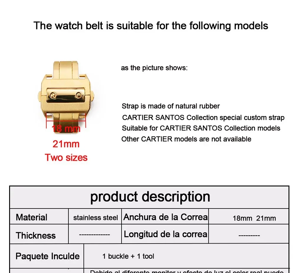 Watch Buckle 316L Stainless Steel Butterfly  Fold Buckle Clasp for Cartier Santos 100 Series 18mm 21mm