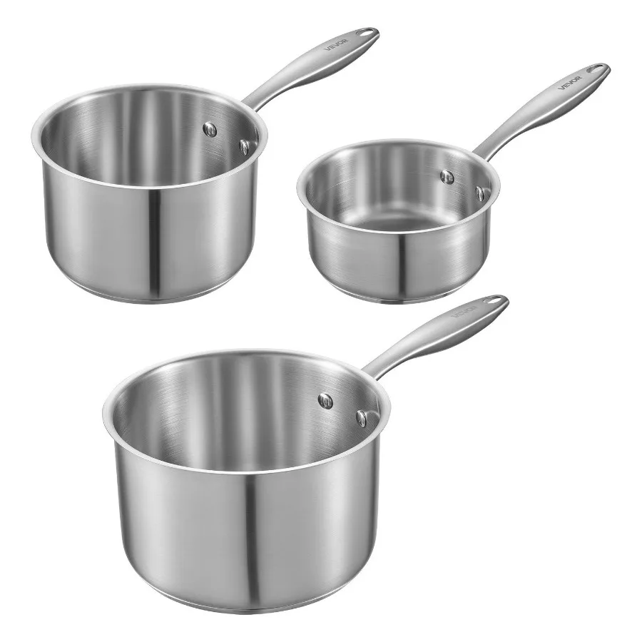 

Stainless Steel Saucepan Set 1 QT 2 QT 3 QT Saucepans with Glass Lids Multipurpose Nonstick Stainless Steel Sauce Pot with Ergo