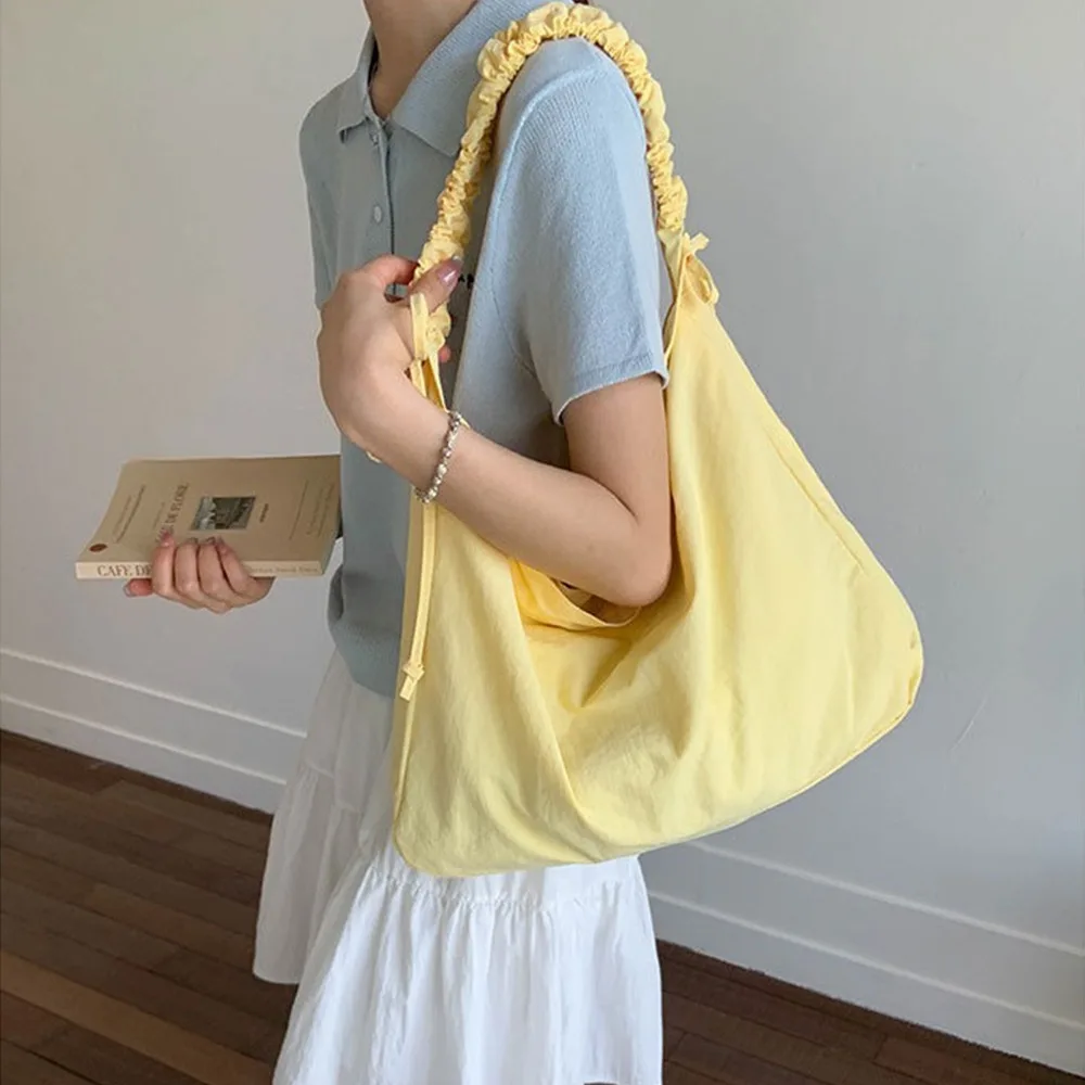 

Fashion Solid Color Pleated Shoulder Bag Large Capacity Leisure Nylon Crossbody Bags Simple Students Underarm Bag Commuting