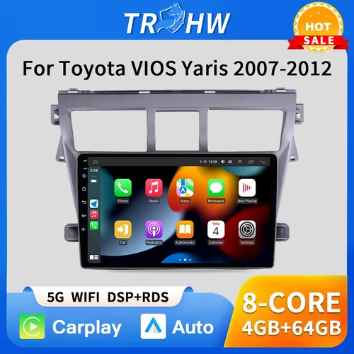 Reproductor de Radio de coche para Toyota VIOS Yaris 2007-2012 reproductor Multimedia de vídeo navegación GPS unidad principal estéreo BT WiFi