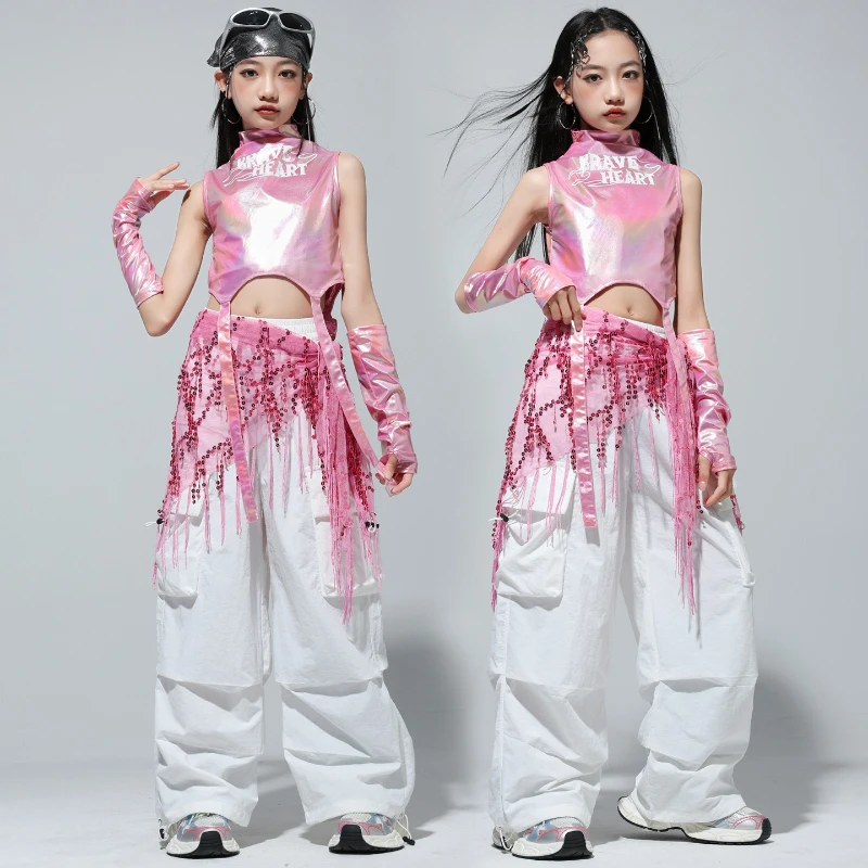 Mädchen Hip Hop Shiny Crop Top Street Dance Shorts Cargo Hosen K-pop Jazz Kleidung Mode Streetwear Set Gruppe Bühne tragen Kostüm