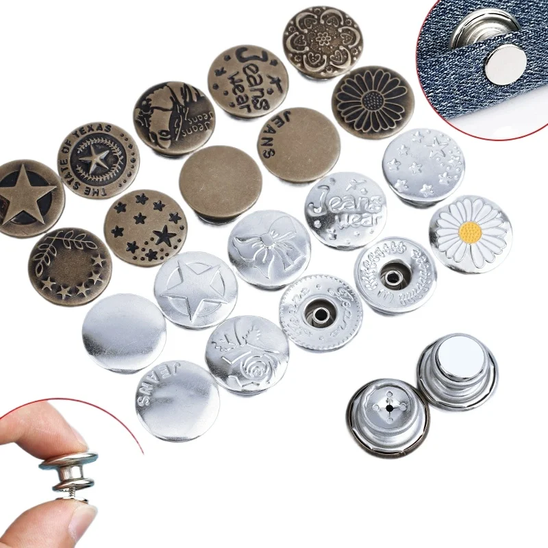 

5PC jeans buttons, special waist closure, seam-free nails, adjustable metal buttons to change waist size