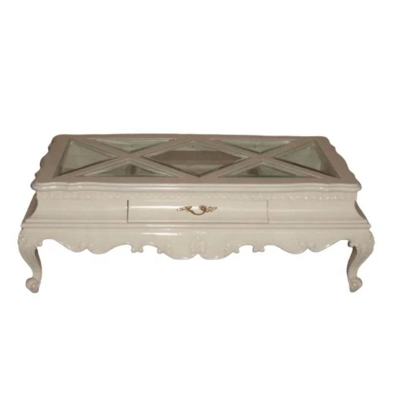 Living Room Coffee Table  with Drawer Hand Carving Wooden Center Table Antique Reproduction French Style Furniture