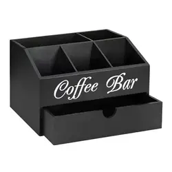 Wooden Coffee Bar Organizer Coffee Basket Holder Rustic Coffee Bar Decor Coffee Accessories Organizer For Home Coffee Bar