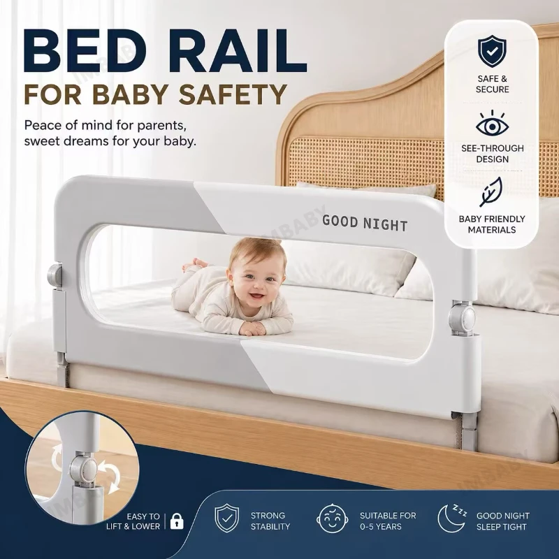

80/150/200cm Foldable Bed Rail Guard, U-Shaped Base Anti-Collision Safety Bedside Barrier Anti-Fall Protector for Toddler Infant