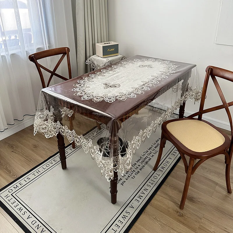 

PVC Transparent Dining Table Cloth Waterproof Washable Plastic Tablecloth Rectangular Round Soft Glass Tea Table Cover Mat