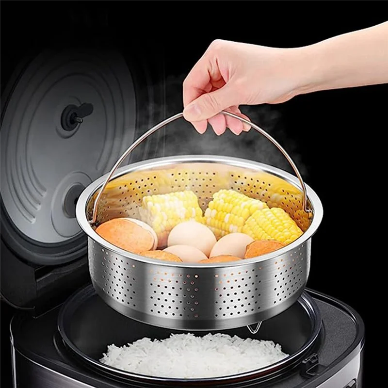 LICG-1 PCS Stainless Steel Steamer Basket Metal Steamer Insert Steaming Rack Vegetables Fruit Colander Strainer With Handle Silv