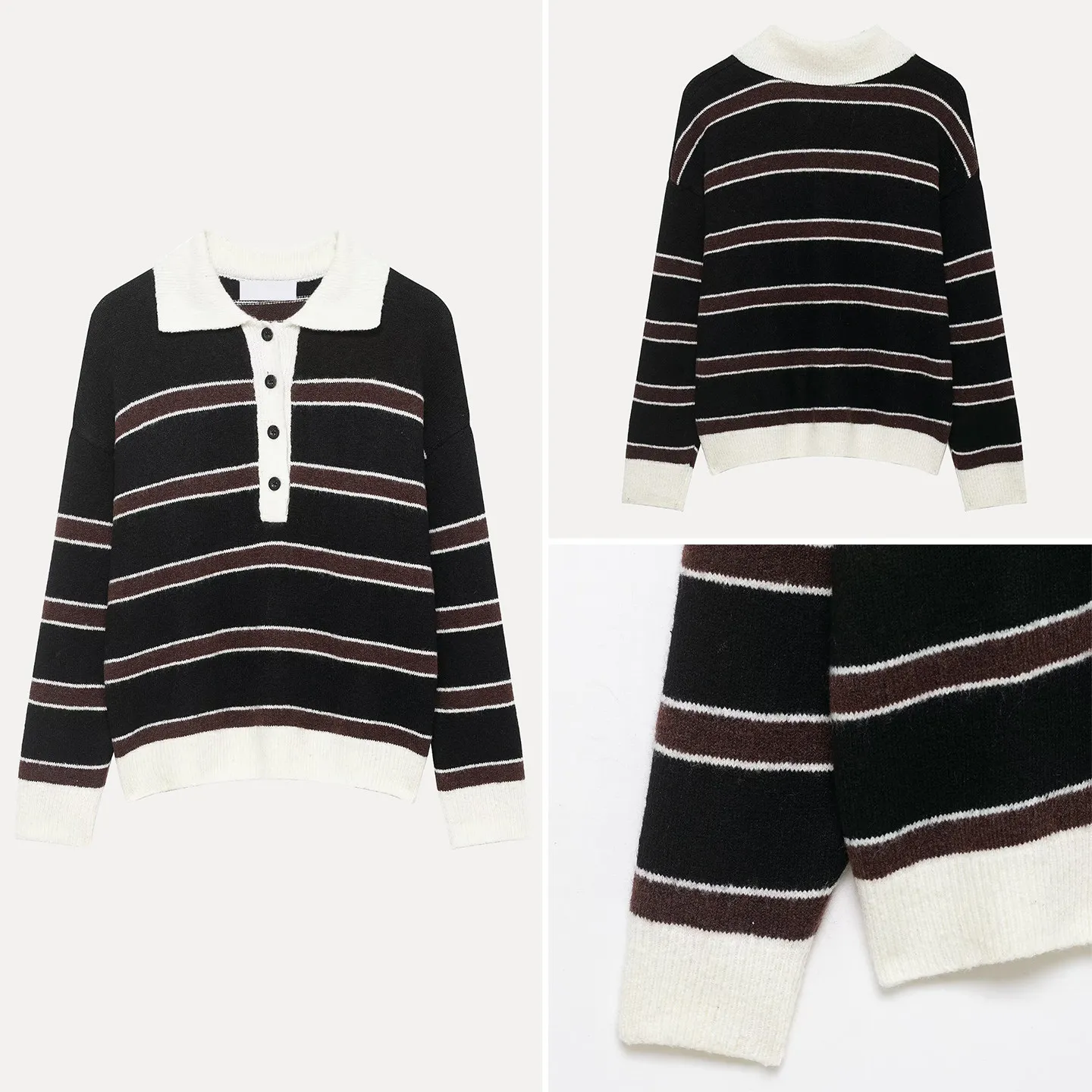 

Элегантный вязаный джемпер в полоску для женщин: модный, универсальный, зимний, новинка 2025 года, с длинным рукавом, стандартной длины, женский топ