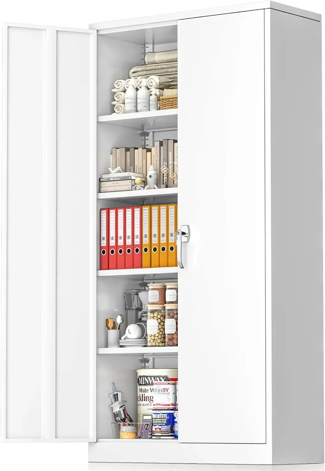 

White Metal Storage Cabinet, 72" Steel Locking Cabinet with Doors and 4 Adjustable Shelves, Tall Tool Cabinets Lockable File