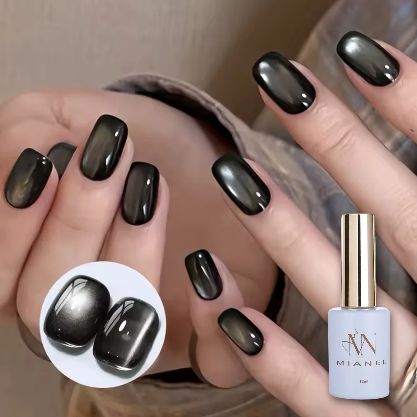 MIANEL 1-8pcs 12ML Black Pearl Cat's Eye Gel Nail Polish Simple  Black Nails White Nails Nail Art Salon Use Art Supplies Wedding